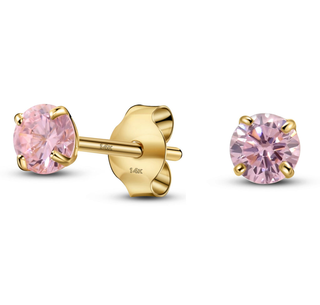 14K Yellow Gold Round Solitaire Simulated-Birthstone Cubic Zirconia Minimalist Stud Earring October