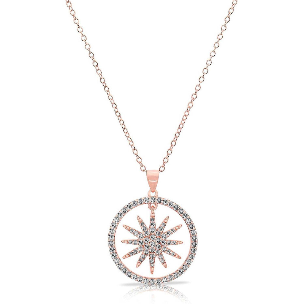 Sterling Silver Rose-Tone Nautical Star Pendant Necklace with Cubic Zirconia, 18"