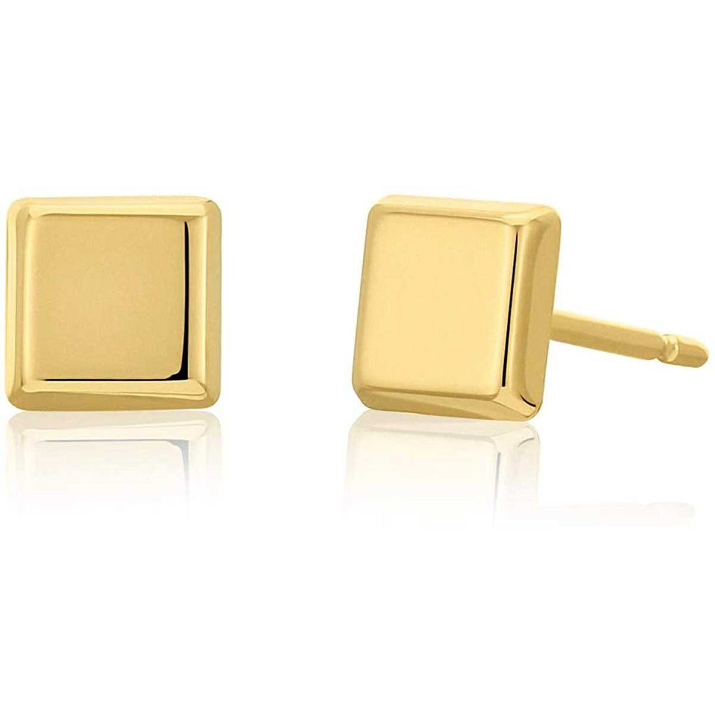 14K Yellow Gold Tiny Square Stud Earrings (Square Dot)