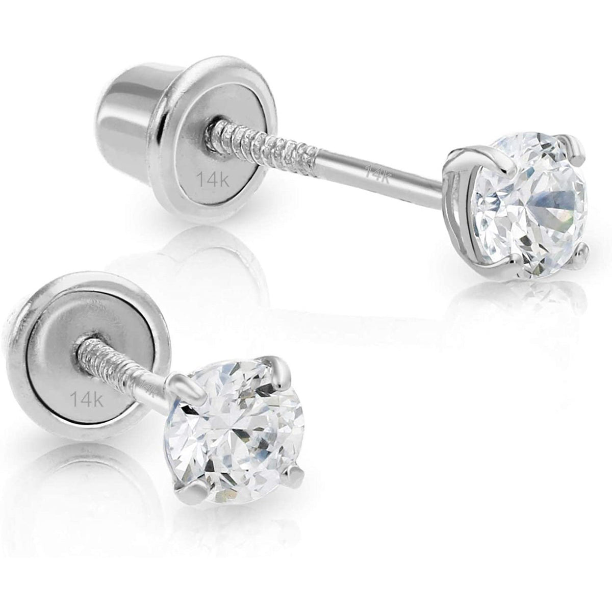 14k White Gold Made with SWAROVSKI Cubic Zirconia Solitaire Screw-backs Stud Earrings