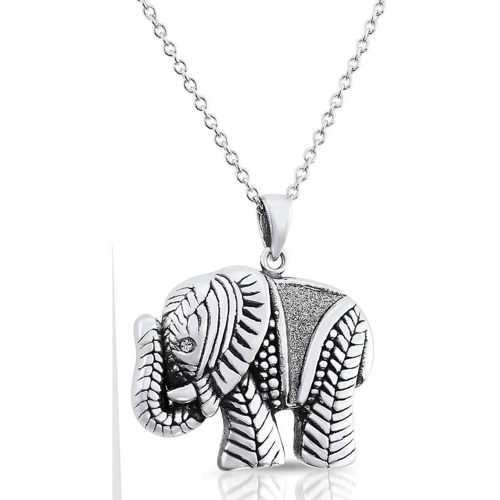 Sterling Silver Elephant Pendant Necklace with Glitter Finish,18 Inch