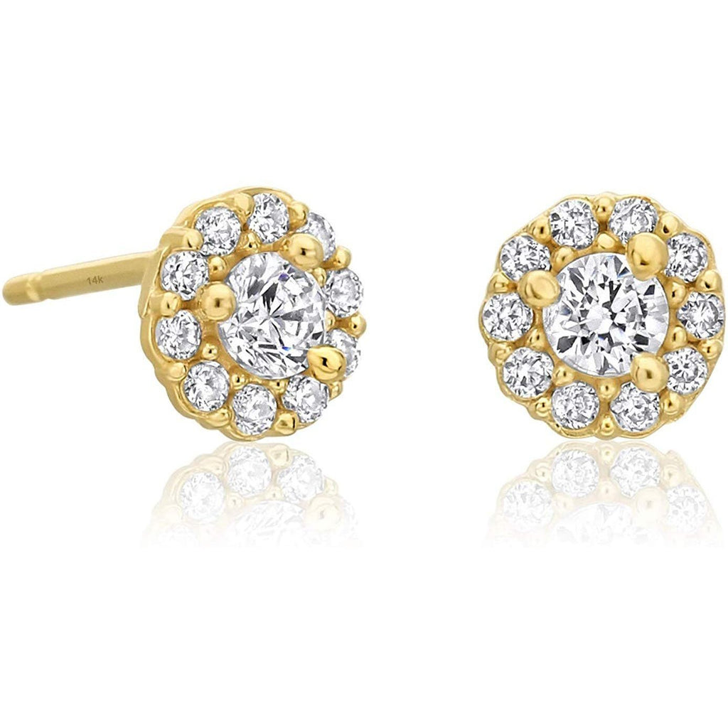 14K Yellow Gold Tiny Halo Stud Earrings with Cubic Zirconia