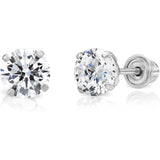 14k White Gold Cubic Zirconia Stud Earrings with Screw Backs