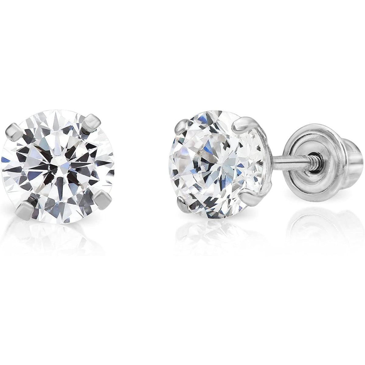 14k White Gold Cubic Zirconia Stud Earrings with Screw Backs