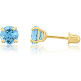 14K Yellow Gold Blue-Topaz Gemstone Birthstone Solitaire Stud Earrings With Secure Screw Backs, (1.20 cttw, 5MM)