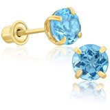 14K Yellow Gold Blue-Topaz Gemstone Birthstone Solitaire Stud Earrings With Secure Screw Backs, (1.20 cttw, 5MM)