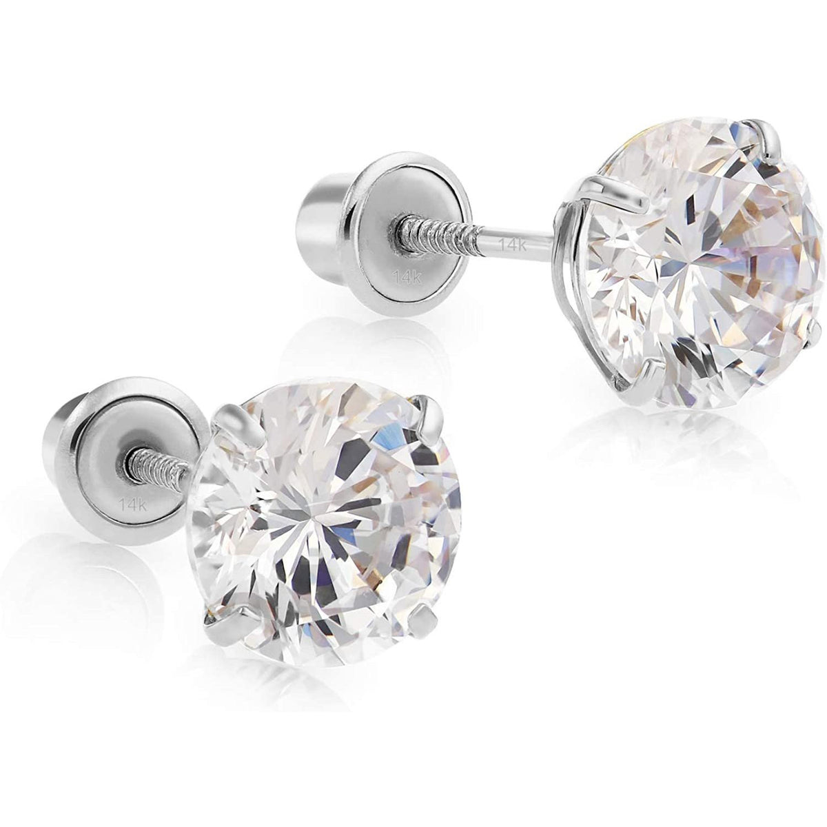 14k White Gold Made with SWAROVSKI Cubic Zirconia Solitaire Screw-backs Stud Earrings