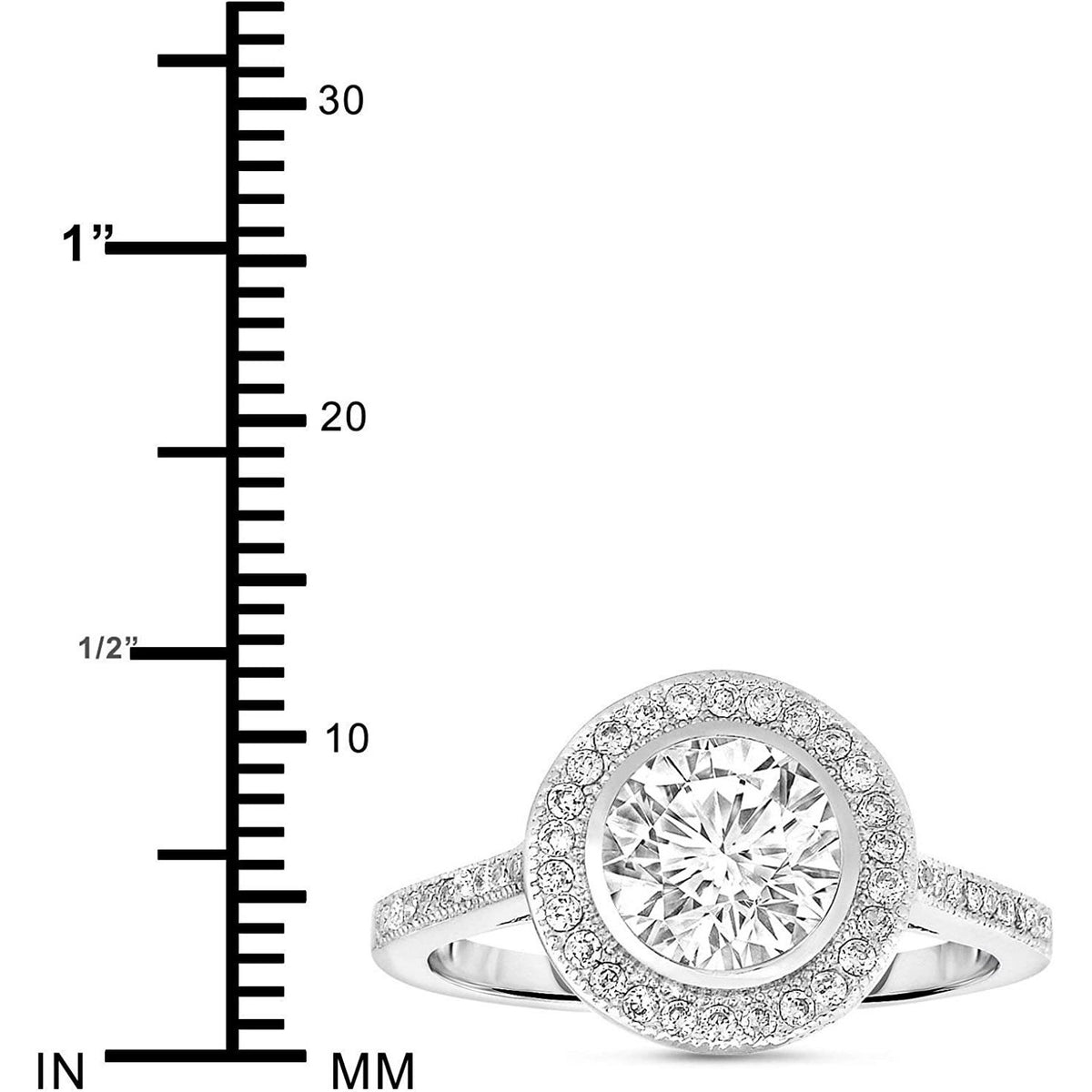 925 Sterling Silver Cubic Zirconia CZ Round Halo Ring