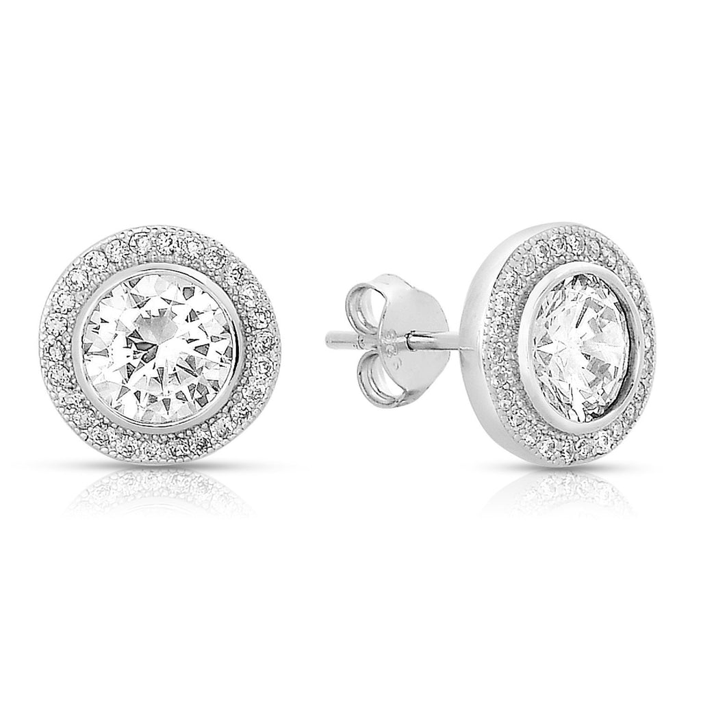Art and Molly 925 Sterling Silver Cubic Zirconia CZ Halo Stud Earrings