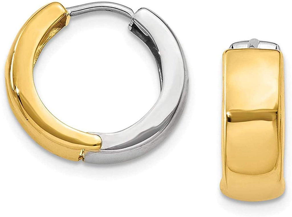 Solid 14k Gold Two-Tone Huggie Hoop Reversible Earring White Gold and Yellow Gold