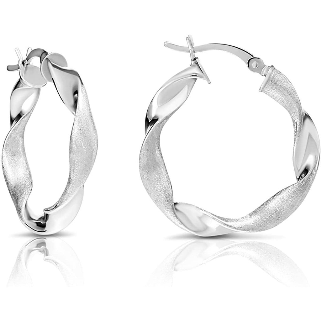 Sterling Silver Twist Hoop Earrings with Satin and Polished Finish (1 inch Diameter)