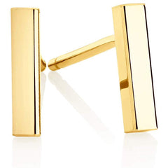 14k Gold Bar Earrings Polished Stud 12mm Line Stick Minimalist