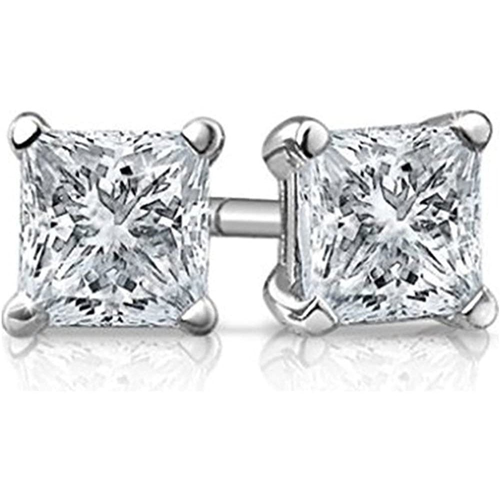 Solid 925 Sterling Silver Cubic Zirconia CZ Solitaire Round & Princess Cut Stud Earrings