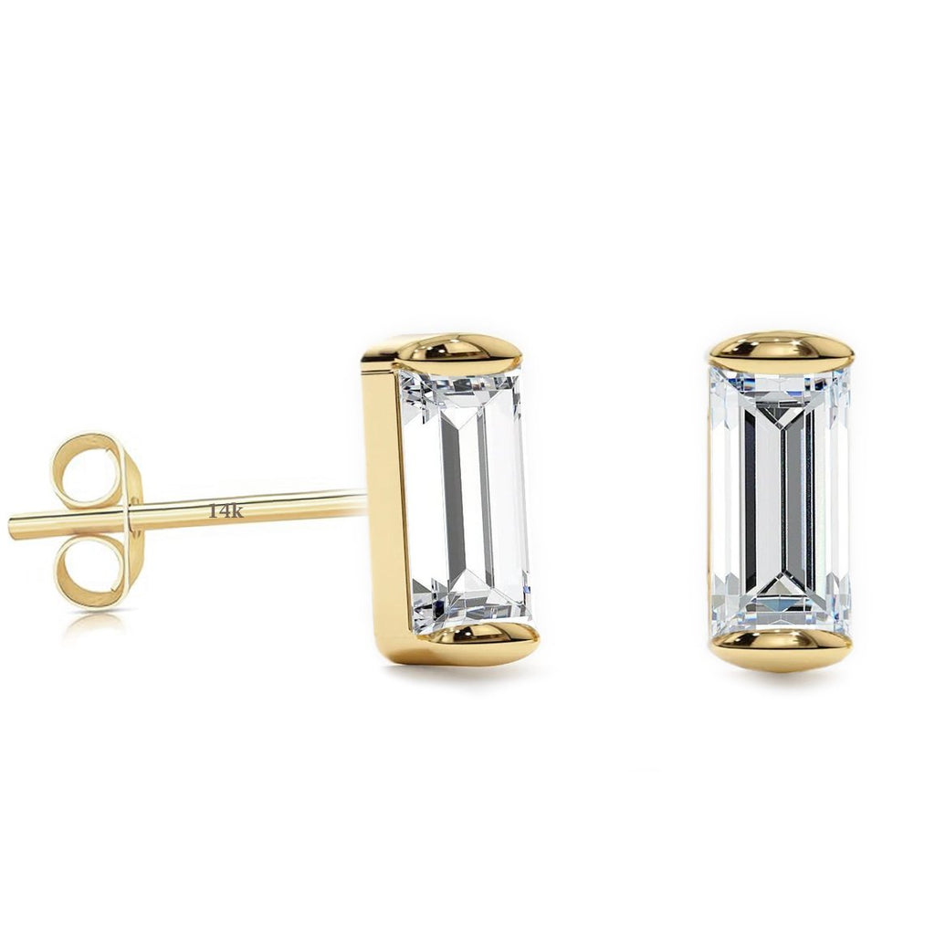 Solid 14K Gold Tiny Baguette Shaped CZ Stud Earring with Cubic Zirconia