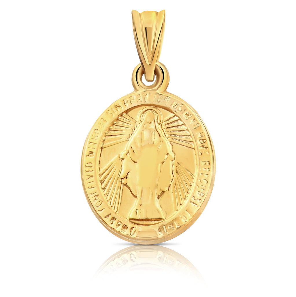 Art and Molly 14K Yellow Gold Miraculous Mother Mary Oval Shaped Pendant