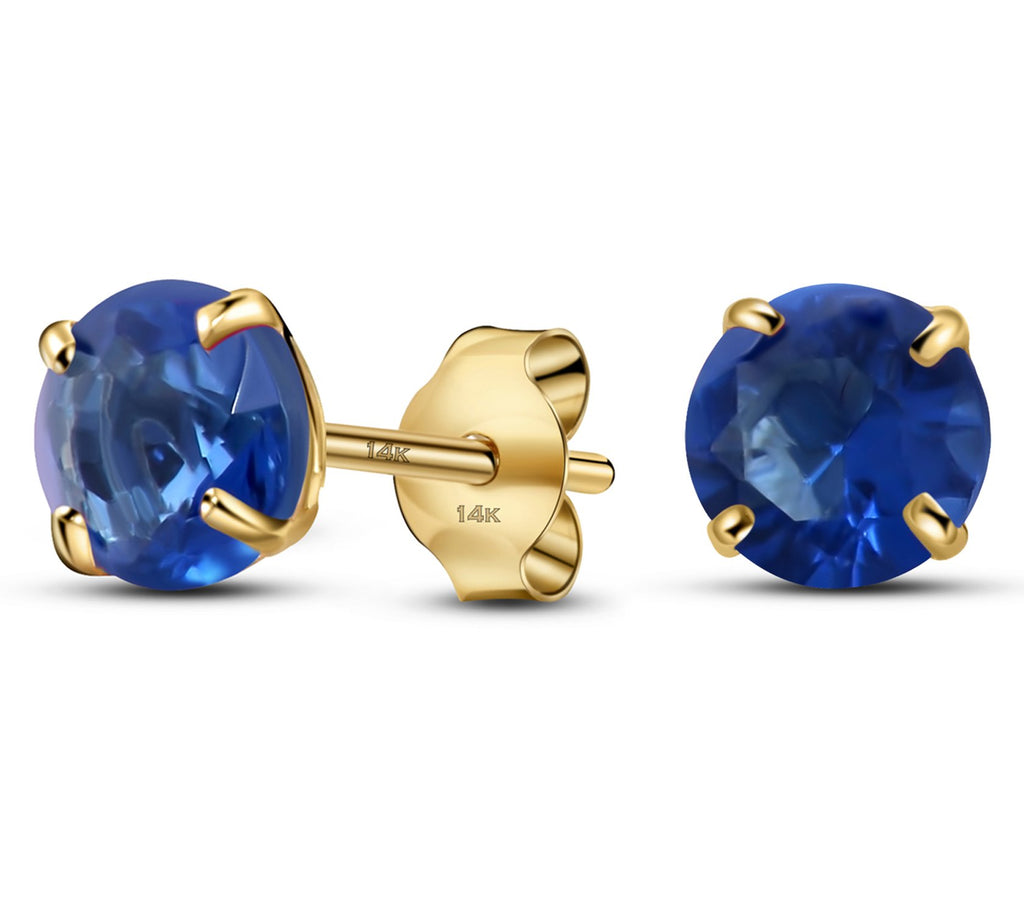 14K Yellow Gold Round Solitaire Simulated-Birthstone Cubic Zirconia Minimalist Stud Earring September