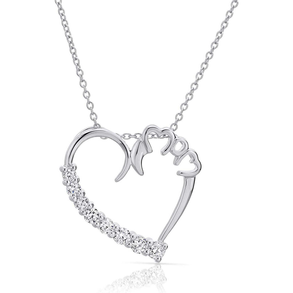 Art and Molly 925 Sterling Silver Mother Heart MOM Necklace with Cubic Zirconia 18"