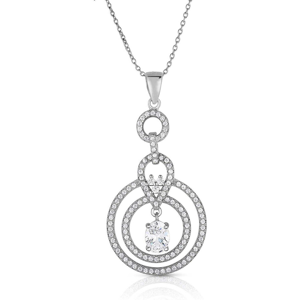 Sterling Silver Cubic Zirconia Contemporary Dangling Circles Pendant Necklace