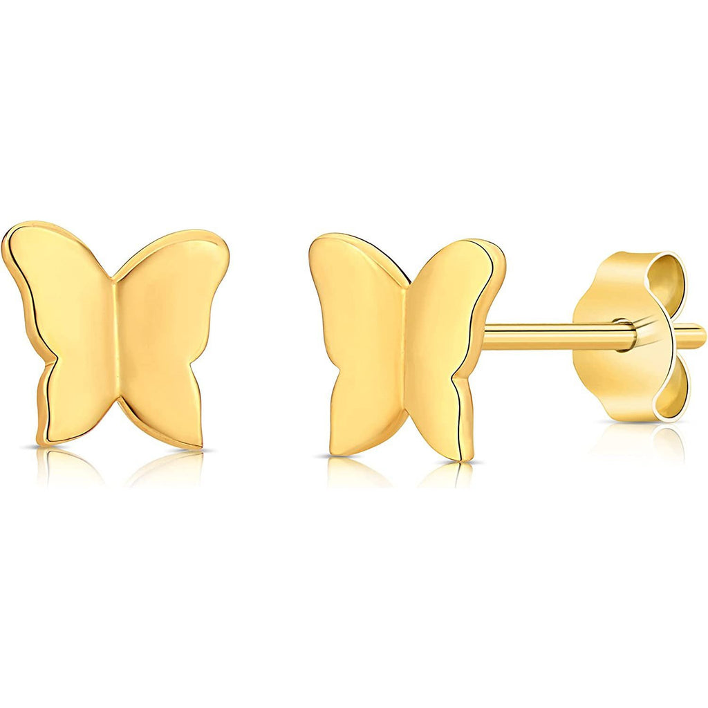 14k Solid Gold Small Polished Butterfly Stud Earrings, Dainty Earrings for Women