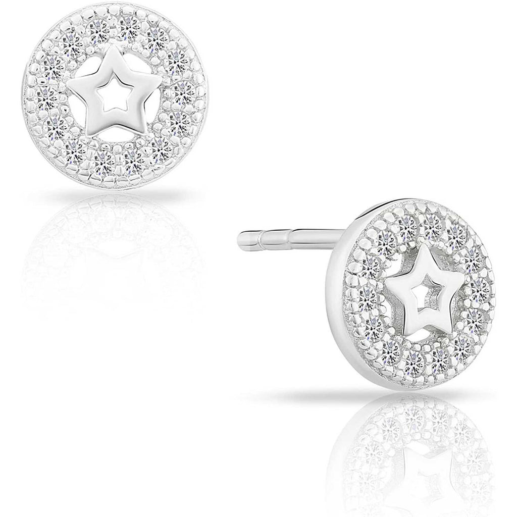 Small Sterling Silver Open Star Halo Stud Earrings with Cubic Zirconia