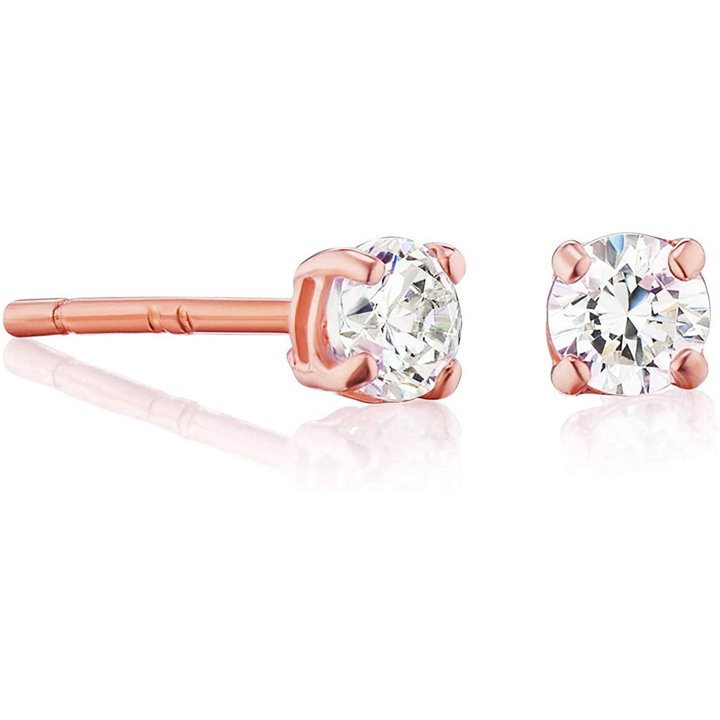 14k Gold Made with SWAROVSKI Zirconia Genuine Solitaire Round Stud Earrings, 14kt Rose Gold