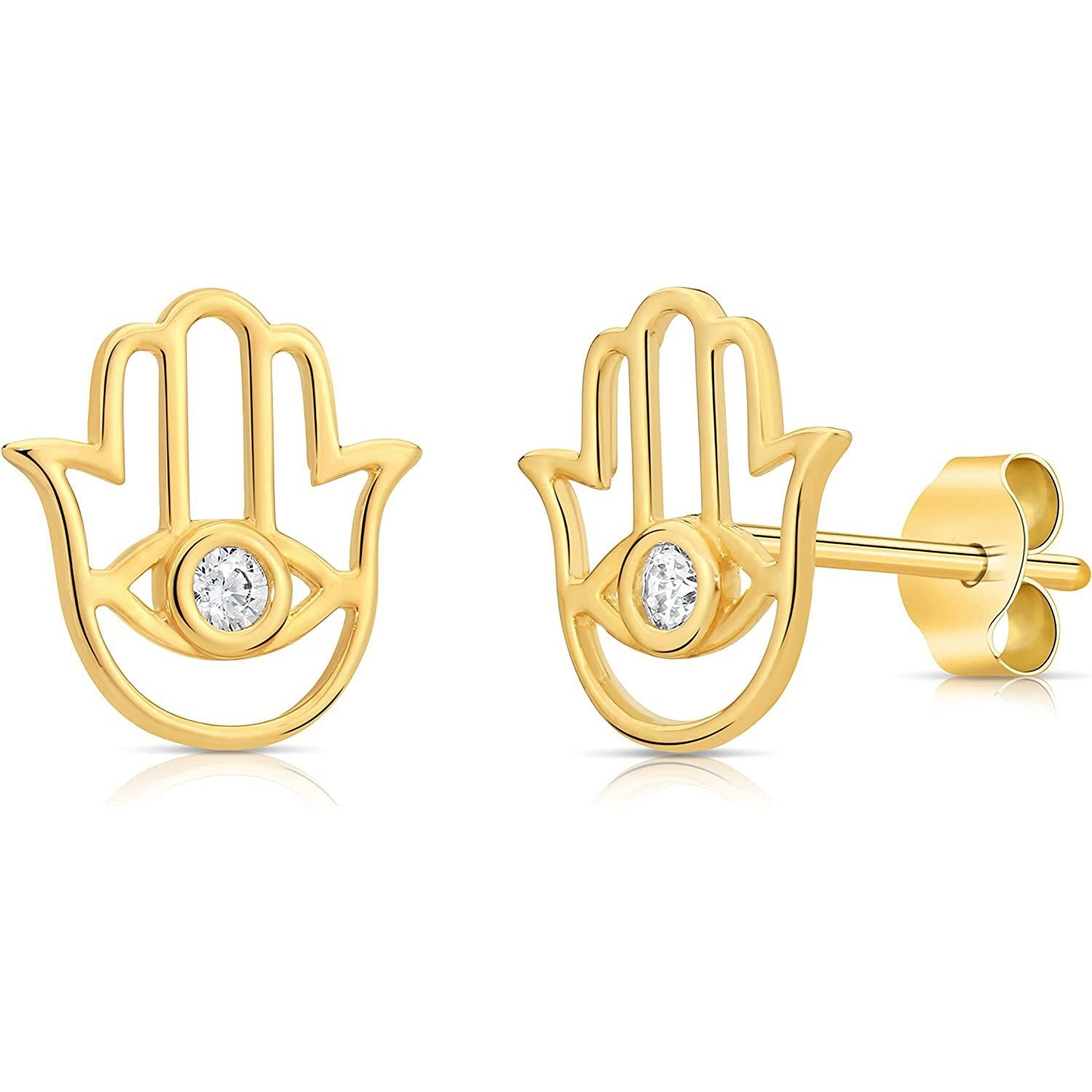 14K Solid Gold Small/Tiny Hamsa Hand Earrings 2024 Studs Earrings