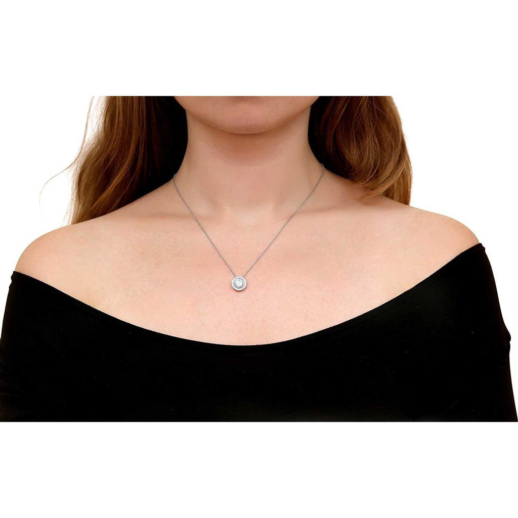 JanKuo Rhodium Plated Cubic Zirconia Necklace & Earrings Set - Round Halo Jewelry In Gift Box - View #13