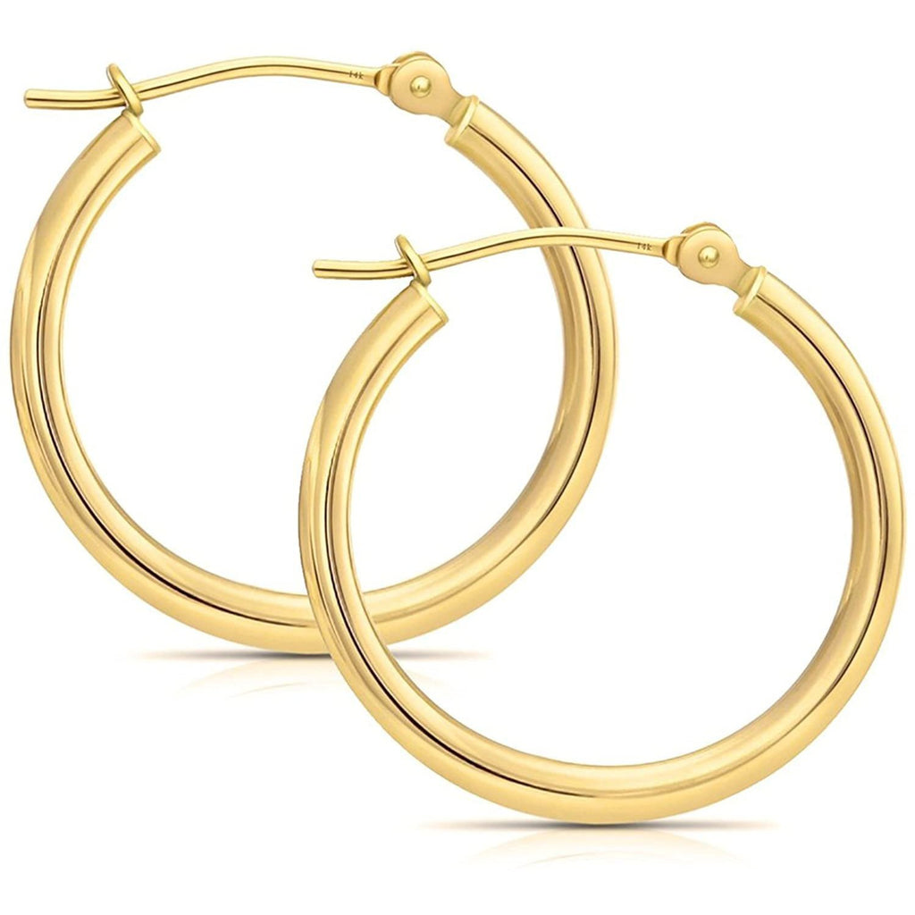 Real 14k Gold Hoop Earrings For Women & Girls, Trendy and Dainty, 2mm tube, 20mm diameter (0.8" Diameter), Available in Yellow, Rose, or White Gold