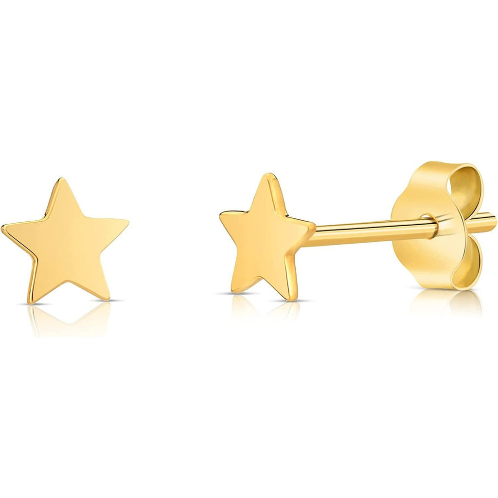 14k Yellow Gold Polished Star Stud Earrings for Women