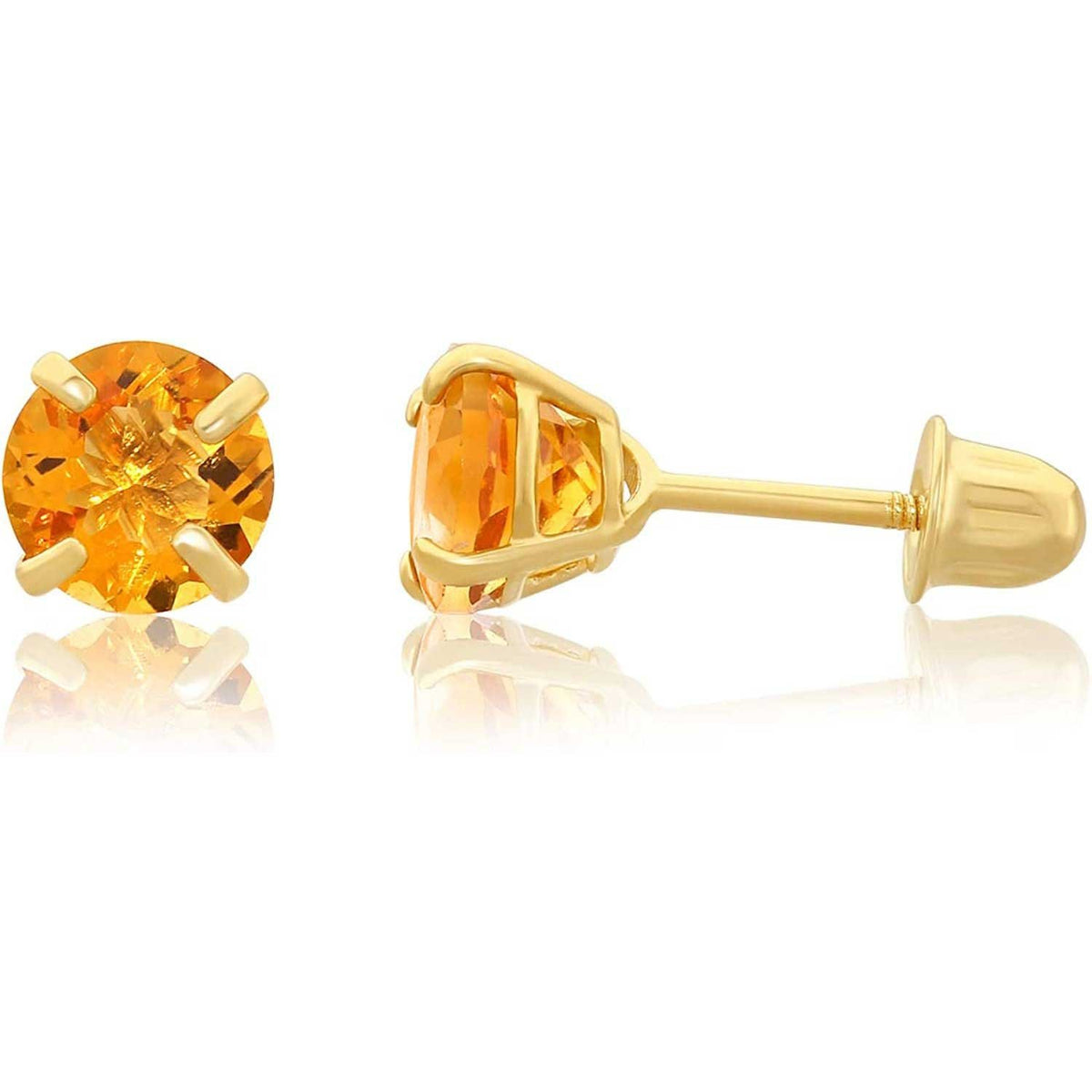 14k Yellow Gold 5mm Citrine Round-Cut Solitaire Stud Earrings with Screw-backs
